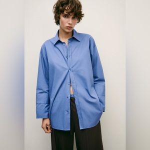 ZARA OVERSIZED TRENCH COAT SHIRT BLUE NEW WITH TAGS SIZE S